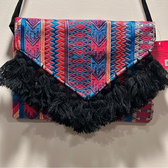 Ethnic Boho Crossbody Bag Handmade Embroidery Tassels Chic Vibrant Colorful NEW - Picture 7 of 16